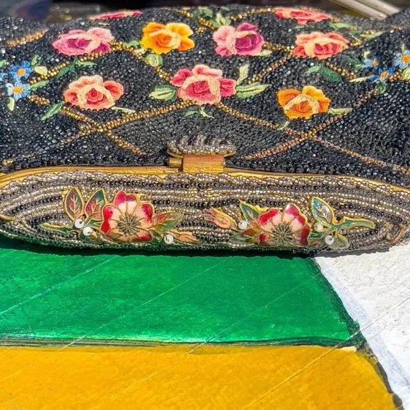 Antique French glass beaded 20s Art Deco Point de Beauvais embroidered - Picture 10 of 15